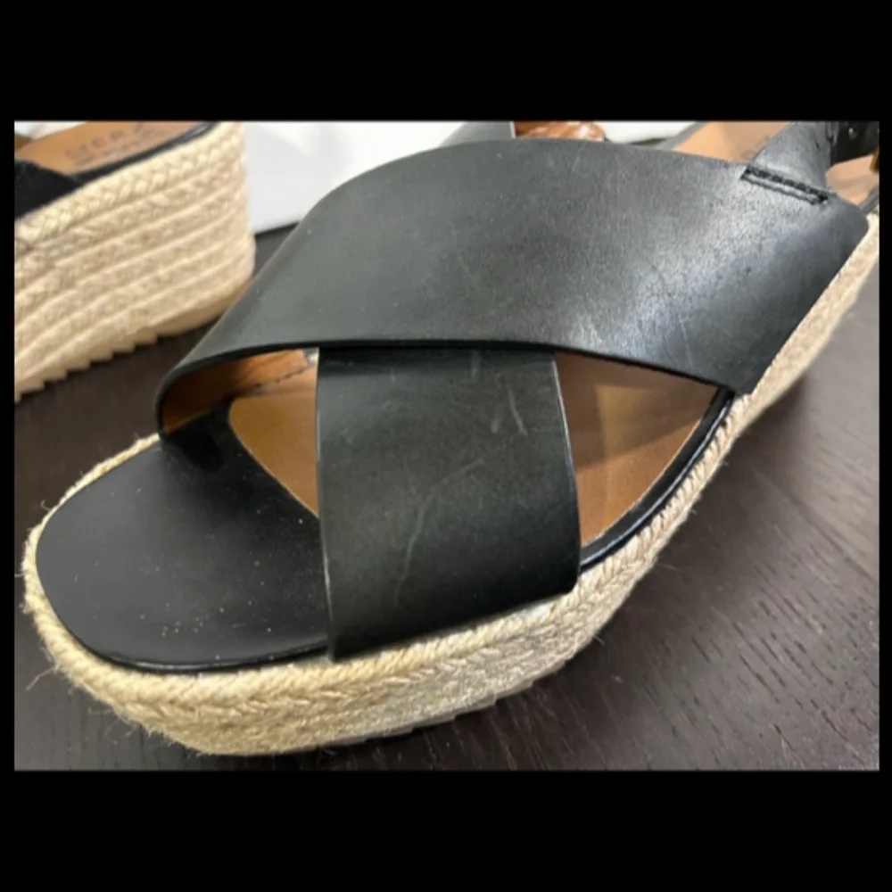 Naturalizer Oak Leather Slingback Espadrille Wedge Sandals Black Size 7.5W